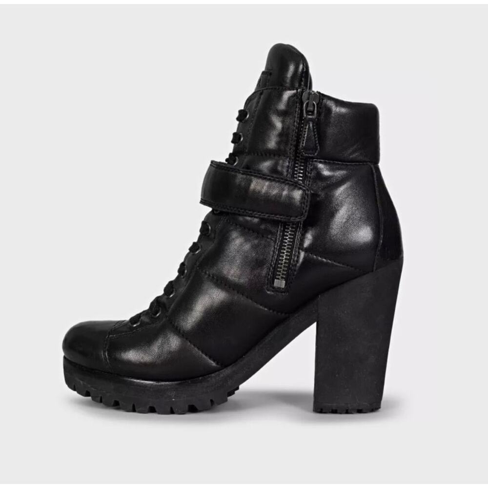 Prada Sport Black Leather Ankle Boots Size 37.5